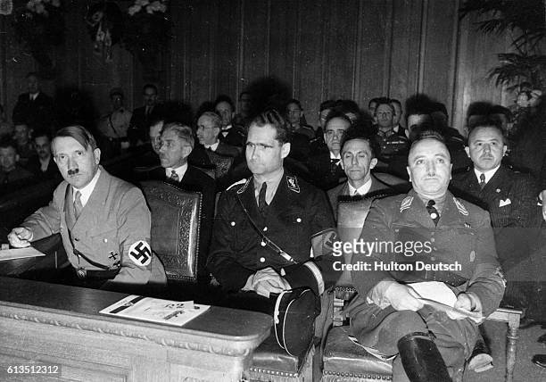 Nazi leaders Adolf Hitler and Rudolf Hess during the 'Congress of National Labour' in Berlin, Germany, ca. 1935.