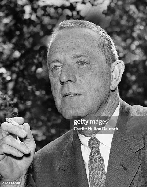 The American novelist Erskine Caldwell, the author of God's Little Acre at a press conference at the Savoy Hotel in London, prior to attending the...