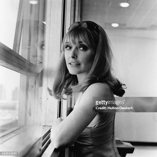 American actress Sharon Tate, at London Airport in 1966. She was murdered by Charles Manson in California, 1969.