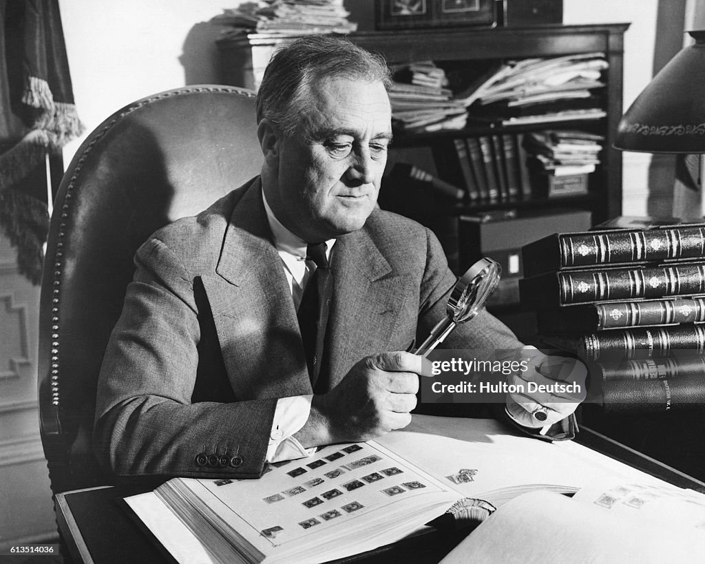 President Franklin Roosevelt with His Stamp Collection