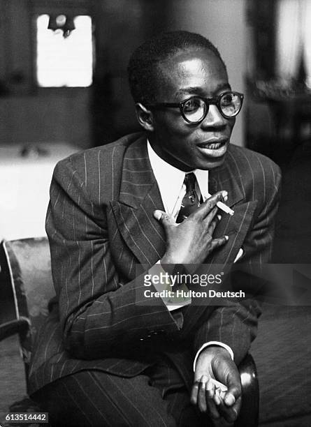 Leopold Senghor, Senegalese independence leader and poet, speaks during a visit to Strasbourg as a delegate to the Council of Europe.