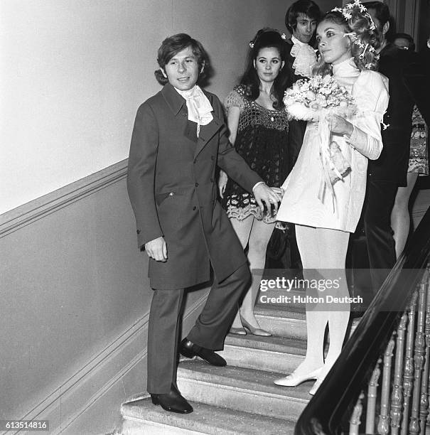 Polish film director Roman Polanski with his wife actress Sharon Tate. Following their wedding in Chelsea, London, 1960.