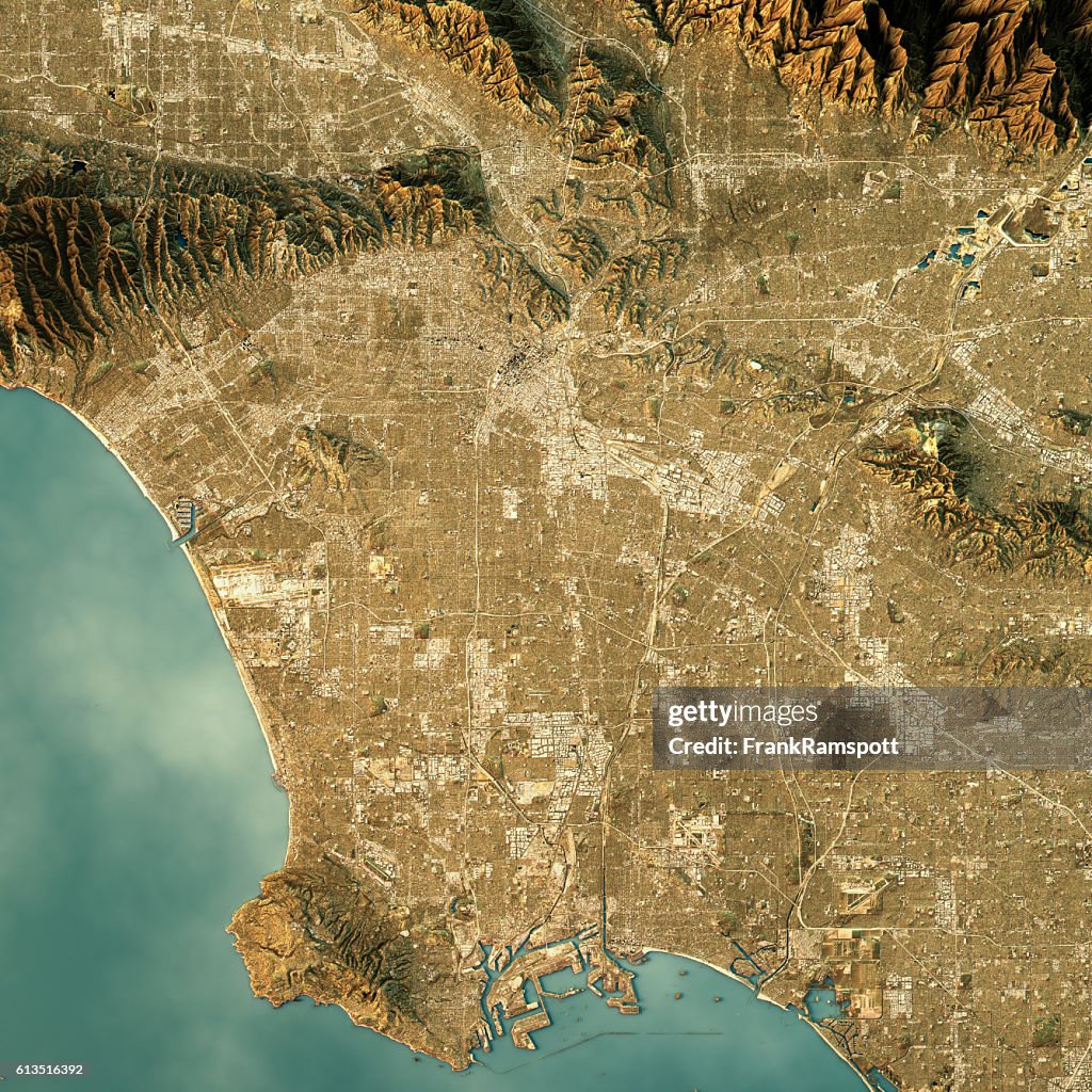 Los Angeles Topographic Map Natural Color Top View