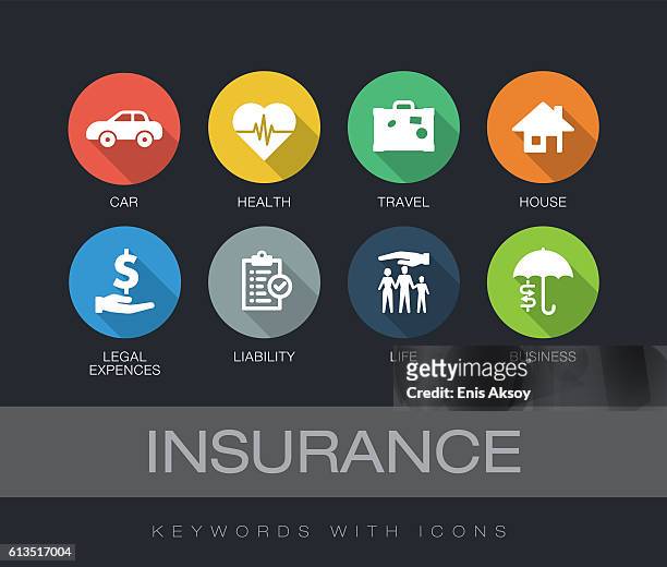 ilustrações, clipart, desenhos animados e ícones de palavras-chave do seguro com ícones - insurance agent