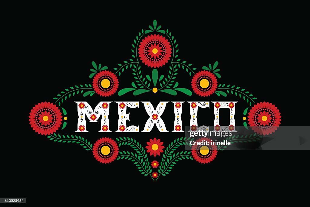 Vector Tipográfico De México Adorno De Flores Mexicanas Sobre Fondo Negro Ilustración de stock - Getty Images Vector Tipográfico De México Adorno De Flores Mexicanas Sobre Fondo Negro Ilustración de stock - Getty Images