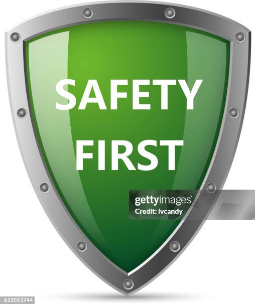 safety first shield - safety first stock illustrations