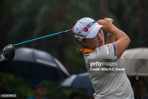 Ha Na Jang of Republic of Korea plays a shot in the Fubon Taiwan LPGA Championship on October 9, 2016 in Taipei, Taiwan.