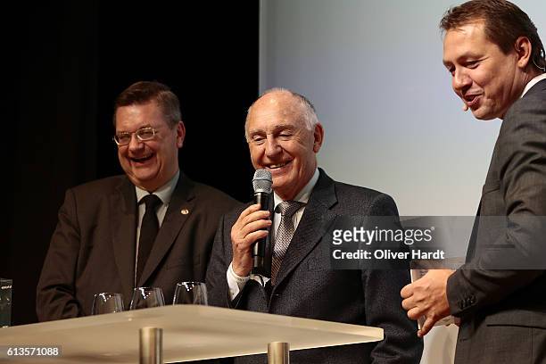 Willi Schulz speaks during Club 100 & Fair Ist Mehr - Awarding Ceremony at Curio Haus on October 8, 2016 in Hamburg, Germany.