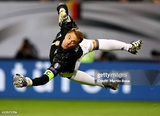 Manuel Neuer, goalkeeper of Germany in action during the FIFA 2018 World Cup Qualifier between Germany and Czech Republic at Volksparkstadion on...