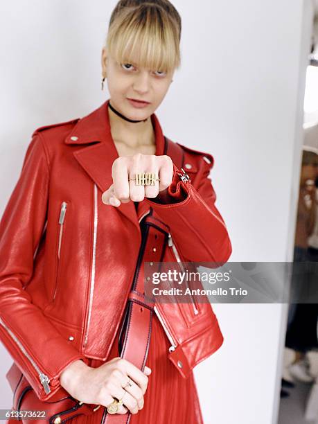 Model poses prior the Christian Dior show as part of the Paris Fashion Week Womenswear Spring/Summer 2017 on September 30, 2016 in Paris, France.