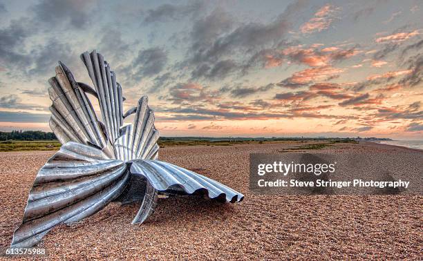 tghe scallop shell at aldeburgh - aldeburgh stock pictures, royalty-free photos & images