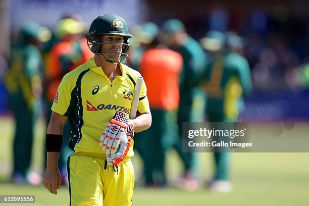 David Warner of Australia leaves the field during the Momentum ODI Series 4th ODI match between South Africa and Australia at St Georges Park on...