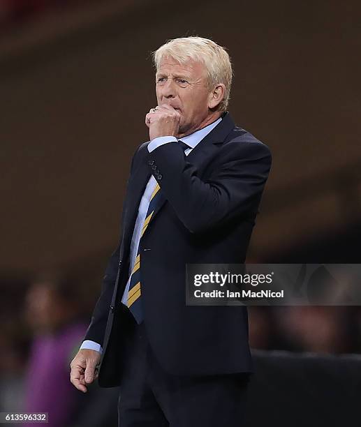 Scotlands manager Gordon Strachan is seen during the FIFA 2018 World Cup Qualifier between Scotland and Lithuania at Hampden Park on October 8, 2016...