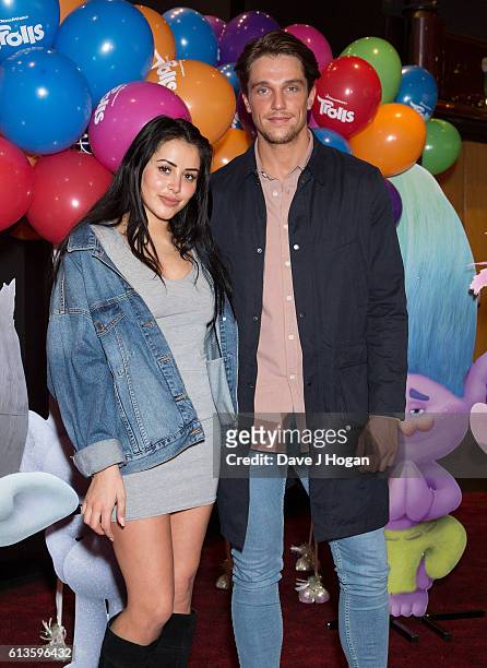 Marnie Simpson and Lewis Bloor attend the multimedia screening of "Trolls" at Cineworld Leicester Square on October 9, 2016 in London, England.