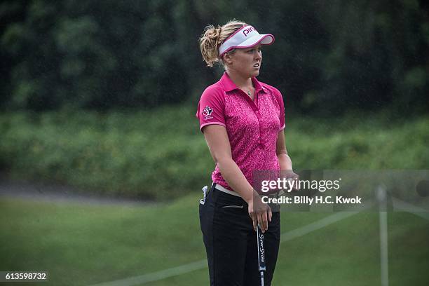 Brooke M. Henderson of Canada plays a shot in the Fubon Taiwan LPGA Championship on October 9, 2016 in Taipei, Taiwan.