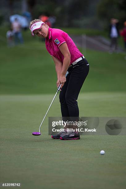 Brooke M. Henderson of Canada plays a shot in the Fubon Taiwan LPGA Championship on October 9, 2016 in Taipei, Taiwan.