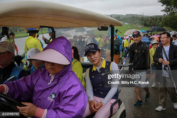 Hee Young Park of Republic of Korea sits on the golfcart in the Fubon Taiwan LPGA Championship on October 9, 2016 in Taipei, Taiwan.