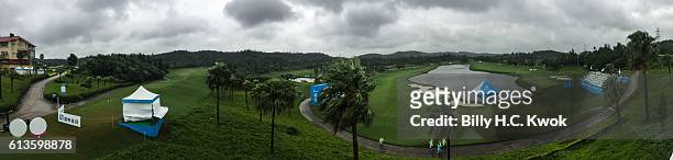 Panoramic view of the 18th hole during the final round of 2016 Fubon LPGA Taiwan Championship on October 9, 2016 in Taipei, Taiwan.
