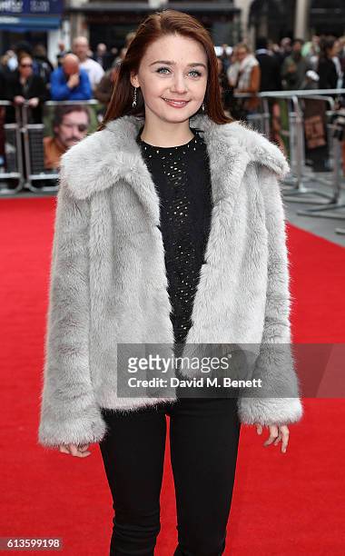Jessica Barden attends the 'Mindhorn' World Premiere screening during the 60th BFI London Film Festival at Odeon Leicester Square on October 9, 2016...