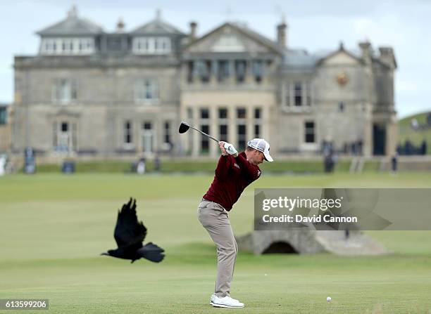 Danny Willett of England drives off the 18th tee during the final round of the Alfred Dunhill Links Championship at The Old Course on October 9, 2016...