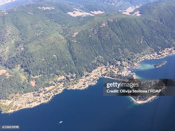 aerial view of cowichan lake, canada - cowichan bay stock pictures, royalty-free photos & images
