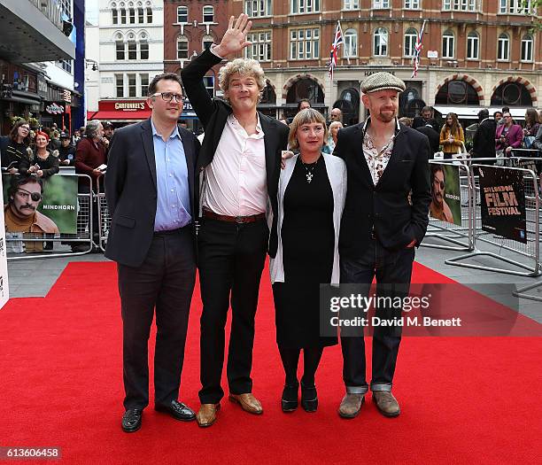 Jack Arbuthnott, Simon Farnby, Laura Hastings-Smith and Sean Foley attend the 'Mindhorn' World Premiere screening during the 60th BFI London Film...