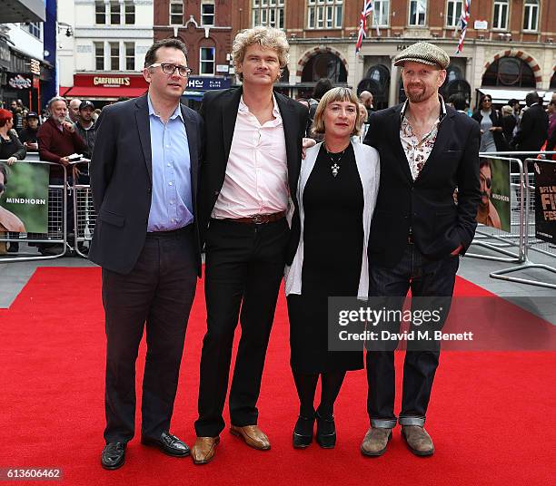 Jack Arbuthnott, Simon Farnby, Laura Hastings-Smith and Sean Foley attend the 'Mindhorn' World Premiere screening during the 60th BFI London Film...