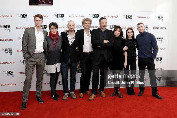 Actors Robin Morrissey, Harriet Walter, director Sean Foley, screenwriter Simon Farnby, actors Julian Barratt, Essie Davis, Jessica Barden and Russel...