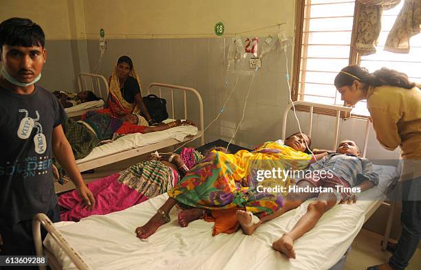 Injured people admitted at Lok Bandhu Hospital after stampede during the rally of Bahujan Samaj Party Supremo Mayawati on the tenth death anniversary...