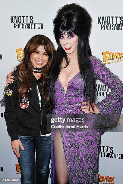 Paula Abdul and Elvira attend Knott's Scary Farm at Knott's Berry Farm on October 8, 2016 in Buena Park, California.