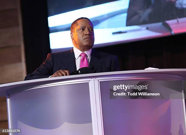 Larry Elder attends the Inform Your Vote President Election Debate at The Tabernacle on October 8, 2016 in Inglewood, California.