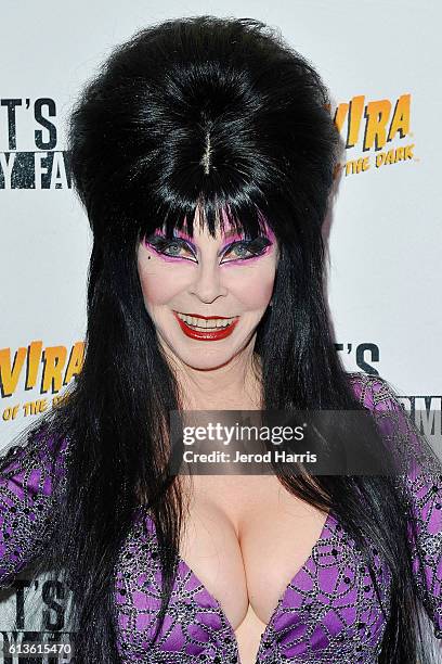 Elvira attends Knott's Scary Farm at Knott's Berry Farm on October 8, 2016 in Buena Park, California.