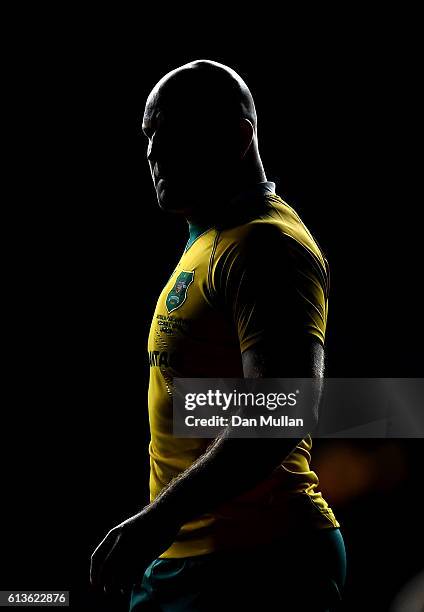 Stephen Moore of Australia looks on prior to the Rugby Championship match between Argentina and Australia at Twickenham Stadium on October 8, 2016 in...