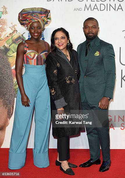 Lupita Nyong'o, director Mira Nair and David Oyelowo attend the 'Queen Of Katwe' - Virgin Atlantic Gala screening during the 60th BFI London Film...