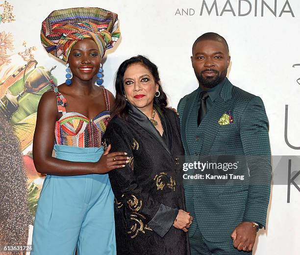 Lupita Nyong'o, director Mira Nair and David Oyelowo attend the 'Queen Of Katwe' - Virgin Atlantic Gala screening during the 60th BFI London Film...