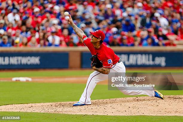 Texas Rangers relief pitcher Matt Bush pitches in relief during the game between the Texas Rangers and Toronto Blue Jays at Globe Life Park in...