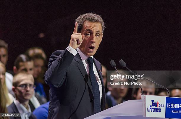 Nicolas Sarkozy running the primary elections for presidential 2017, the ex-president talking at the grand meeting of paris at &quot; le Zenith&quot;...