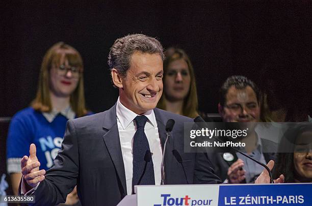 Nicolas Sarkozy running the primary elections for presidential 2017, the ex-president talking at the grand meeting of paris at &quot; le Zenith&quot;...