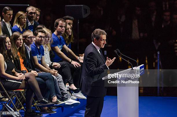 Nicolas Sarkozy running the primary elections for presidential 2017, the ex-president talking at the grand meeting of paris at &quot; le Zenith&quot;...