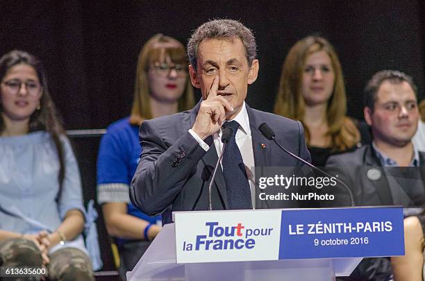 Nicolas Sarkozy running the primary elections for presidential 2017, the ex-president talking at the grand meeting of paris at &quot; le Zenith&quot;...