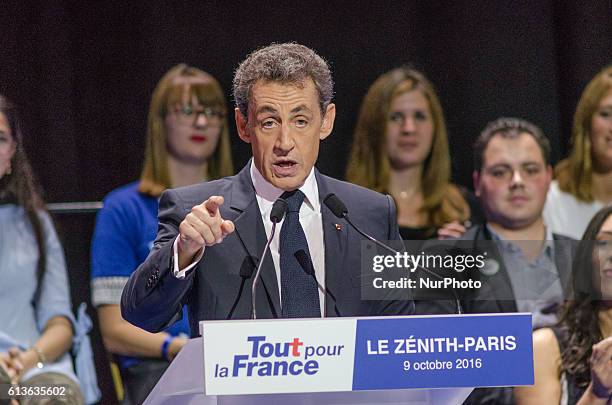 Nicolas Sarkozy running the primary elections for presidential 2017, the ex-president talking at the grand meeting of paris at &quot; le Zenith&quot;...