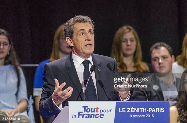 Nicolas Sarkozy running the primary elections for presidential 2017, the ex-president talking at the grand meeting of paris at &quot; le Zenith&quot;...