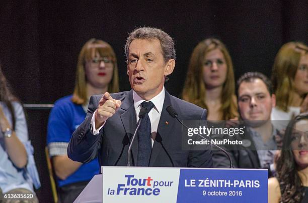 Nicolas Sarkozy running the primary elections for presidential 2017, the ex-president talking at the grand meeting of paris at &quot; le Zenith&quot;...