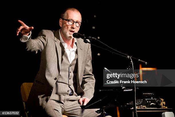 German actor and singer Peter Lohmeyer performs live during a concert with 'Club der toten Dichter' at the Postbahnhof on October 9, 2016 in Berlin,...