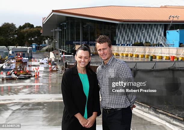 Casey Dellacqua and Lleyton Hewitt pose for photos on the Tanderrum bridge, linking Birrarung Marr to Melbourne Park during the 2017 Australian Open...