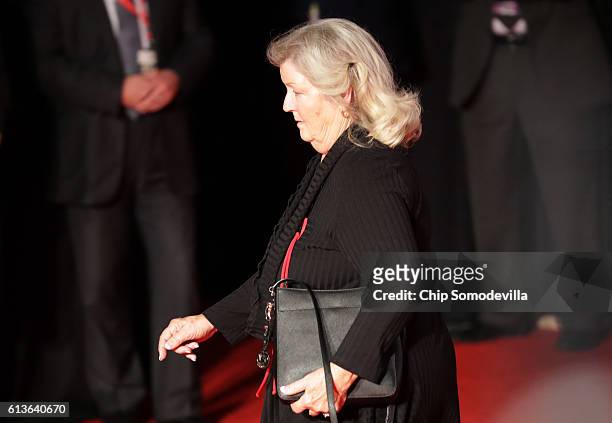 Juanita Broaddrick arrives before the town hall debate at Washington University on October 9, 2016 in St Louis, Missouri. This is the second of three...