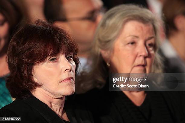 Kathleen Willey and Juanita Broaddrick sit before the town hall debate at Washington University on October 9, 2016 in St Louis, Missouri. This is the...