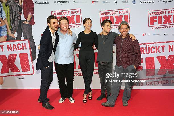 Lucas Reiber , Roland Schreglmann, Lisa Tomaschewsky, Jascha Rust and director Mike Marzuk during the premiere of the film 'Verrueckt nach Fixi' at...