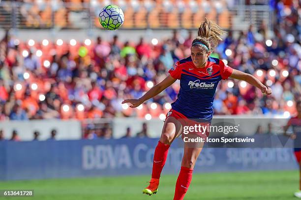 Washington Spirit defender Shelina Zadorsky watches her header during the 2016 NWSL Championship soccer match between WNY Flash and Washington Spirit...