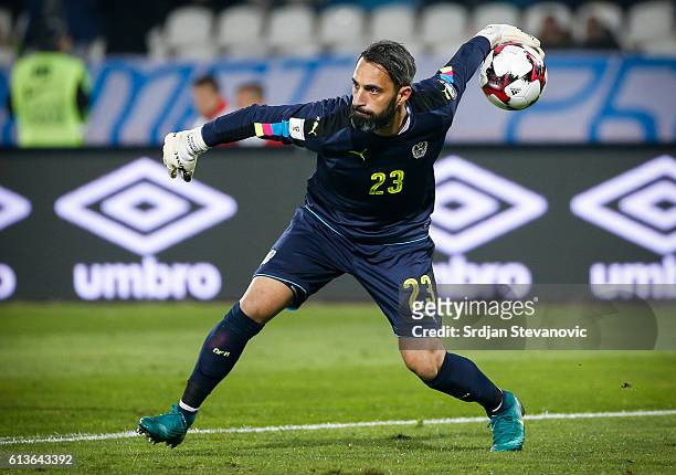 Goalkeeper Ramazan Ozcan of Austria in action during the FIFA 2018 World Cup Qualifier between Serbia and Austria at stadium Rajko Mitic on October...